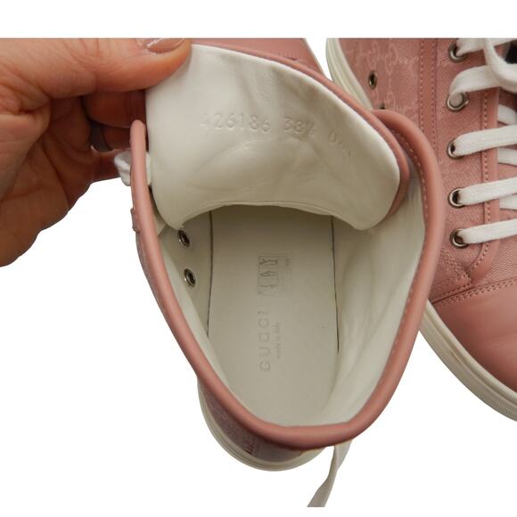 Gucci GG Logo Monogram Canvas High Top Sneakers Shoes Soft Pink Size 38.5/8.5 - Picture 9 of 13